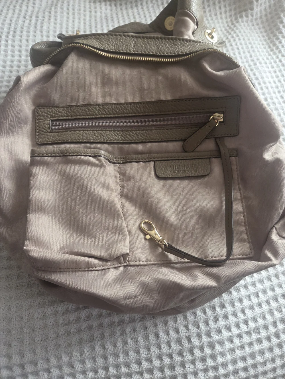 Michael Kors Taupe Pebbled Leather Shoulder Bag with Gold Hardware